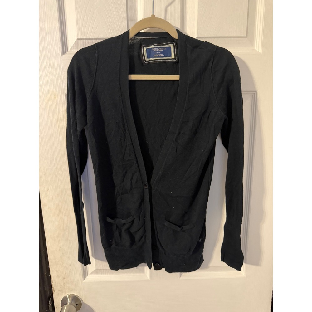 American Eagle Outfitters Womens Black V-Neck Button Front Pocket Cardigan M